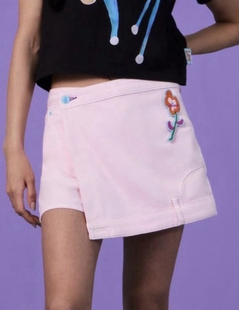 NWT Lee X Rouhan Wang Pink Wrap Skort Sz 27 Utility Mini Skirt Shorts Y2K Barbie